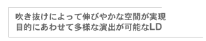 吹き抜けによって伸びやかな空間が実現目的にあわせて多様な演出が可能なLD